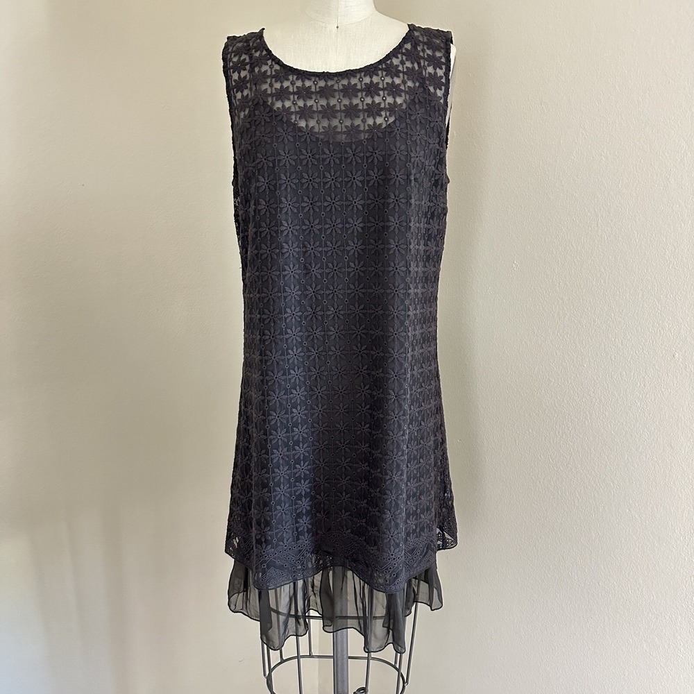 Johnny Was 4 Love And Liberty Gray Lace Eyelet Embroidered Dress Small